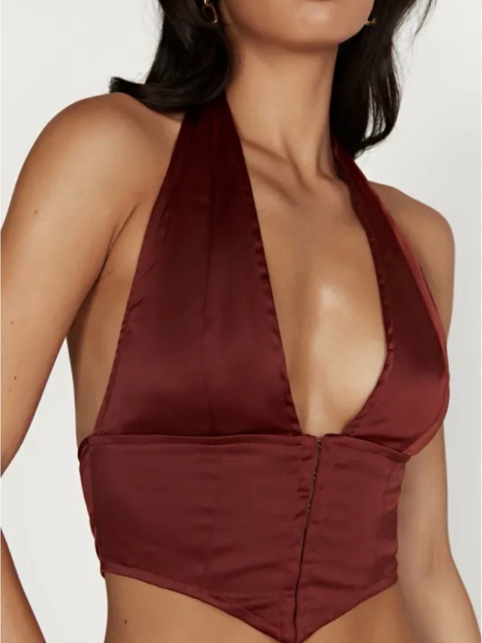 Meshki Deep V Halter Corset Top - Burgundy